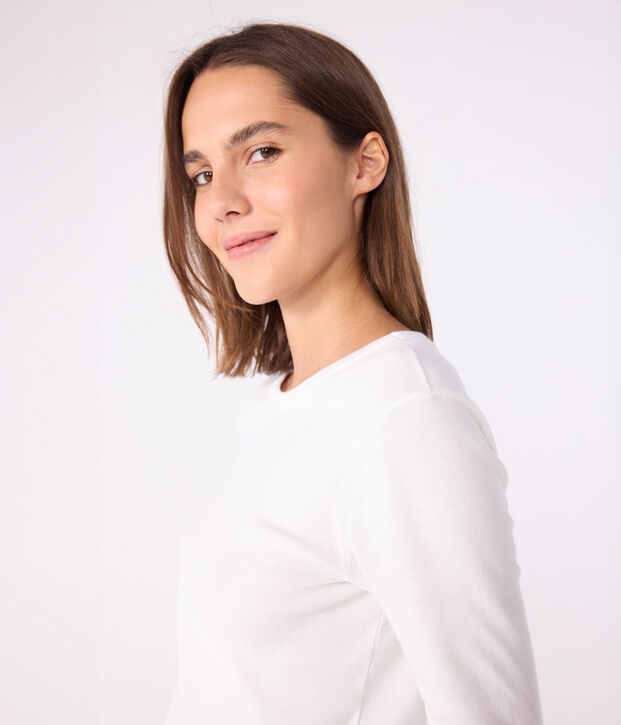 Camiseta Iconique de manga larga de punto liso para mujer blanco