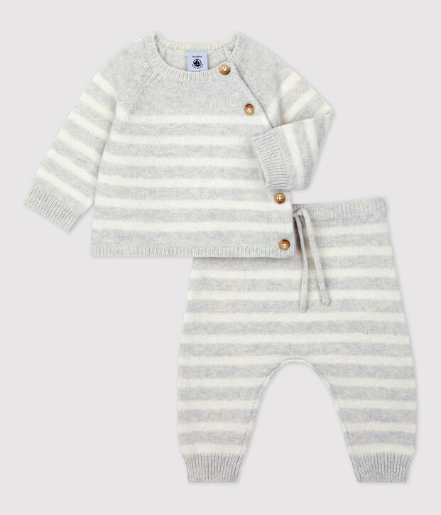Conjunto de 2 piezas a rayas de punto de beb&eacute; beige/blanco