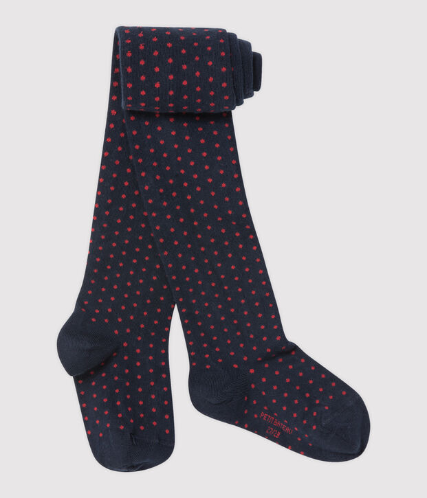 Leotardos de lunares para ni&ntilde;a azul/rojo