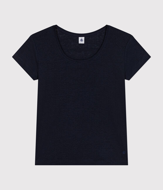 Camiseta LA RECTA de algodón con cuello redondo para mujer azul SMOKING