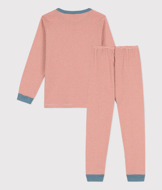Pijama de algodón milrayas para niño/niña rosa BRANDY/blanco MARSHMALLOW