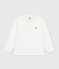 Polo infantil liso de manga larga de algod&oacute;n blanco
