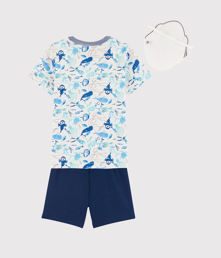 Pijama corto de algod&oacute;n disfraz de tibur&oacute;n para ni&ntilde;a/ni&ntilde;o blanco MARSHMALLOW/blanco MULTICO