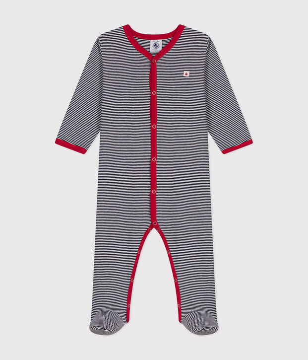 Pijama de beb&eacute; de manga larga de algod&oacute;n azul/blanco
