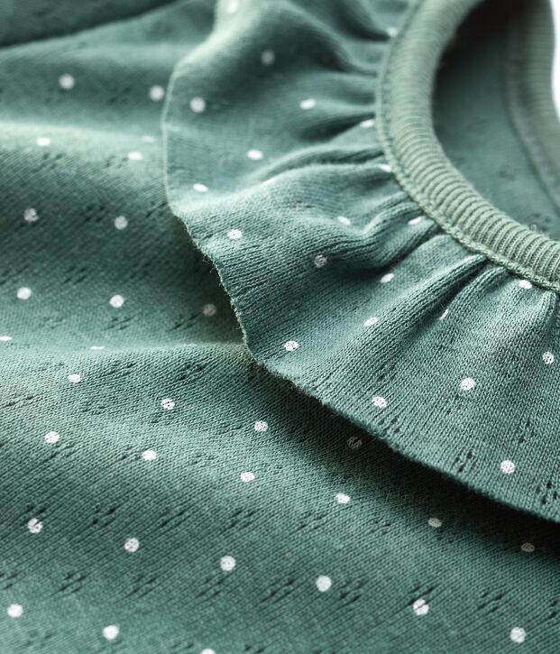 Blusa con cuello de gorguera de algod&oacute;n de beb&eacute; ni&ntilde;a verde/blanco