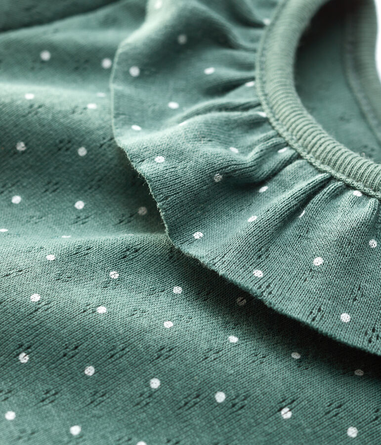 Blusa con cuello de gorguera de algod&oacute;n de beb&eacute; ni&ntilde;a verde/blanco