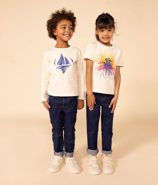 Camiseta de algodón de manga larga de niña/niño blanco AVALANCHE/ MULTICO