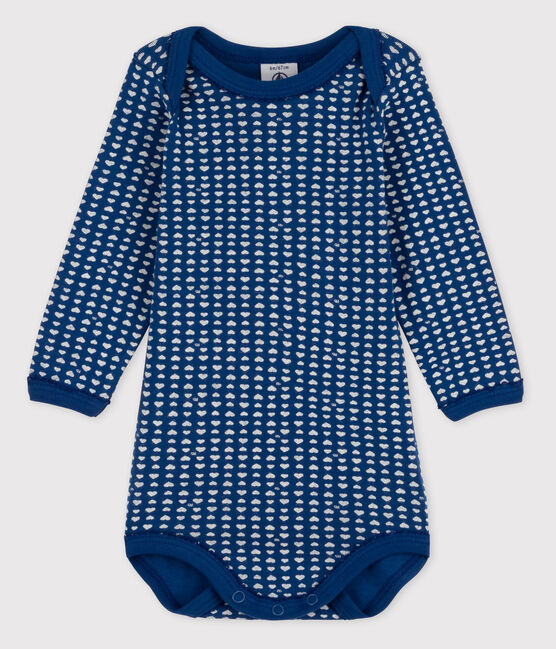 Bodi de manga larga de bebé niña azul MAJOR/blanco ECUME