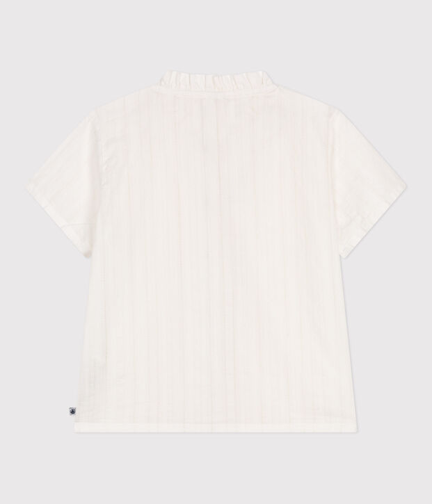 Blusa infantil lisa de manga corta de algod&oacute;n blanco