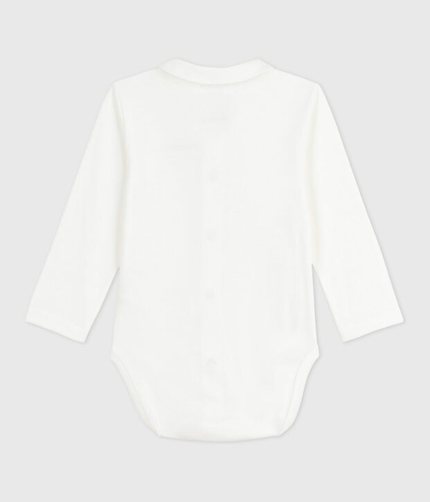Body con cuello bordado y mensaje en el pecho para beb&eacute; blanco/azul