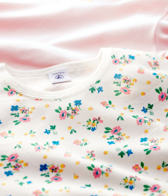 Juego de 2 camisetas de manga corta con estampado floral de niña de algodón variante 1
