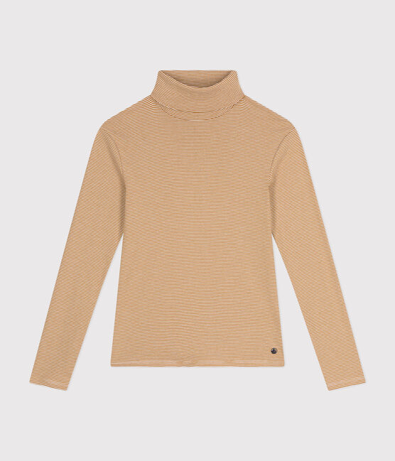Camiseta Iconique de cuello vuelto de algodón para mujer marron CUIVRE/ MARSHMALLOW