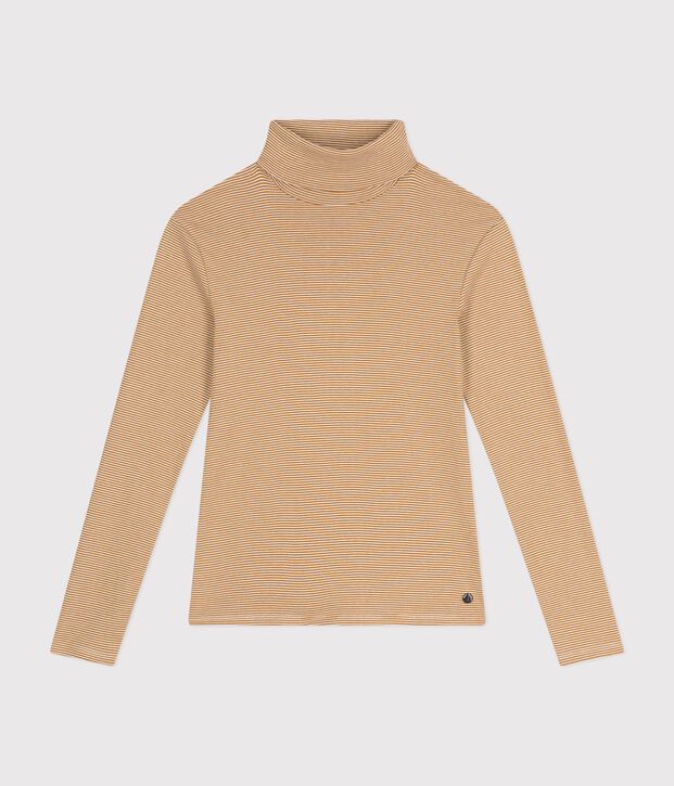 Camiseta Iconique de cuello vuelto de algod&oacute;n para mujer marron/blanco