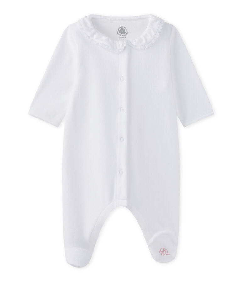 Pijama de terciopelo beb&eacute; ni&ntilde;a blanco