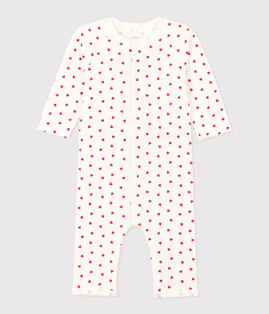 Mono largo de muletón con corazoncito para bebé blanco MARSHMALLOW/rojo PEPS