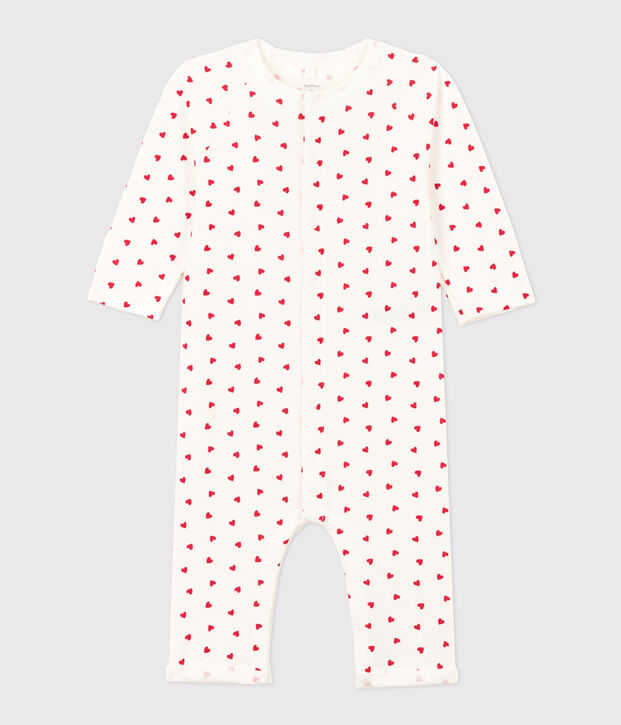 Mono largo de mulet&oacute;n con corazoncito para beb&eacute; blanco/rojo