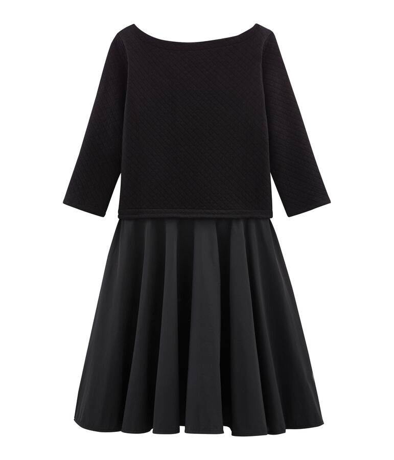 Robe bi-mati&egrave;re manches longues femme negro NOIR