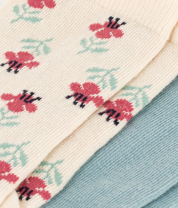 Juego de 2 pares de calcetines de punto de algod&oacute;n con flores para ni&ntilde;os multicolor