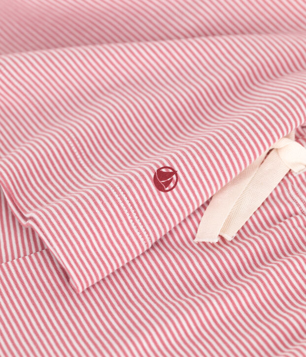 Pijama corto de algod&oacute;n a rayas para mujer rosa/blanco