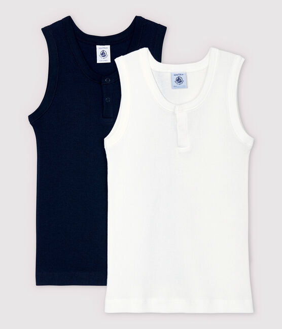 Lote de 2 camisetas de tirantes de algodón de canalé de niño variante 1