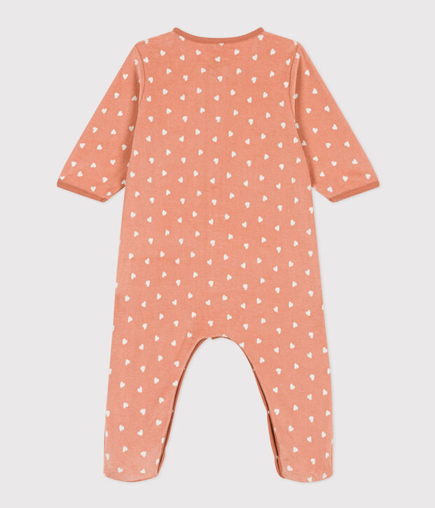 Pijama de terciopelo estampado para beb&eacute; rosa/blanco