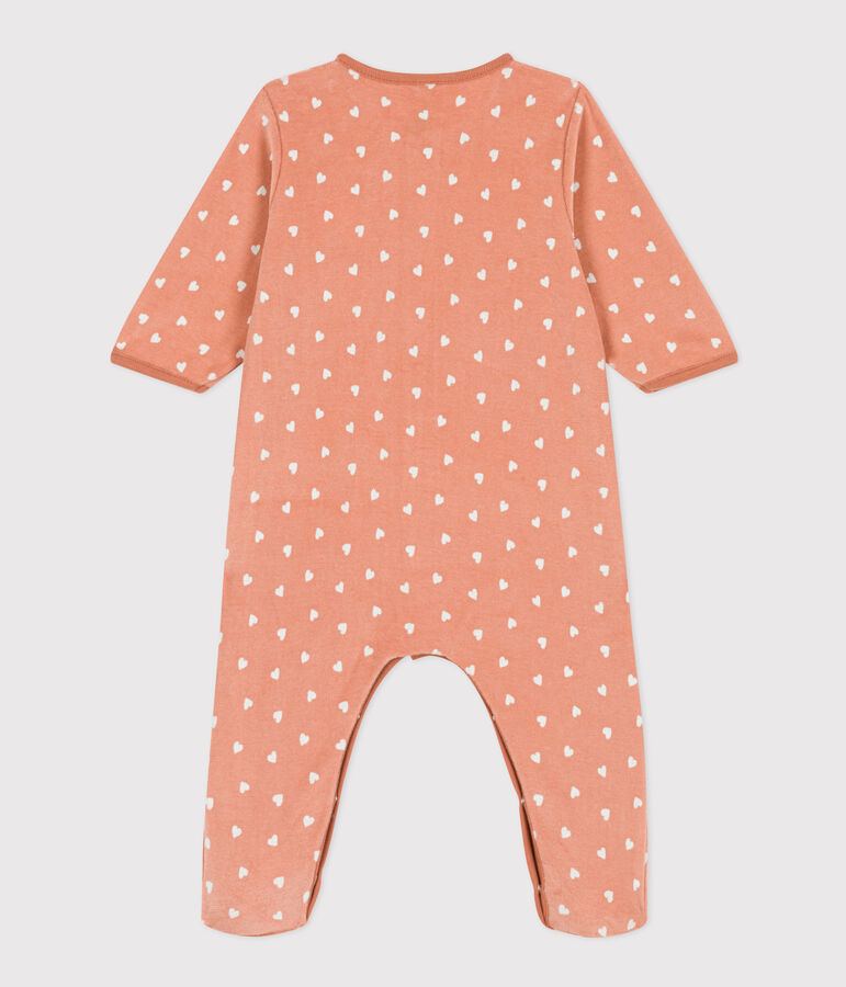 Pijama de terciopelo estampado para beb&eacute; rosa/blanco