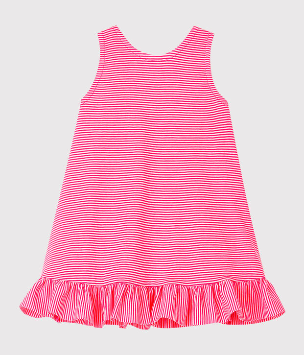 Vestido sin mangas para beb&eacute; ni&ntilde;a de punto rosa/blanco