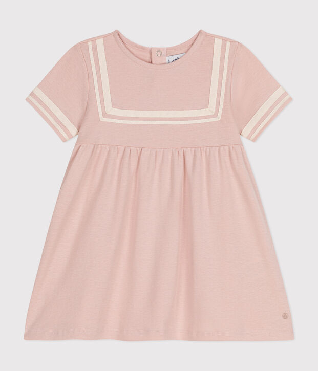 Vestido de estilo marinero de algod&oacute;n org&aacute;nico para beb&eacute;. rosa