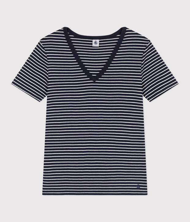 Camiseta Ic&oacute;nica de algod&oacute;n a rayas para mujer azul/blanco