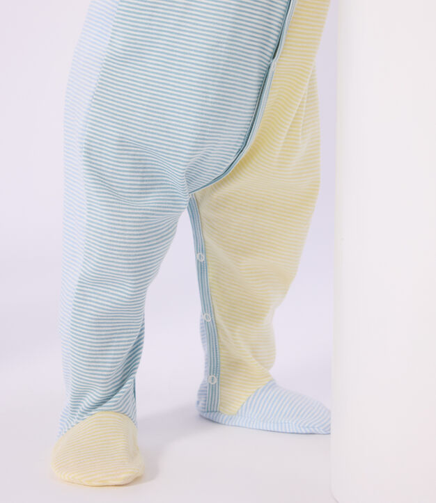 Pijama de algod&oacute;n con estampado de rayas para beb&eacute; azul/blanco