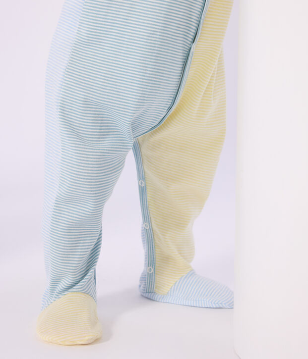 Pijama de algod&oacute;n con estampado de rayas para beb&eacute; verde/blanco