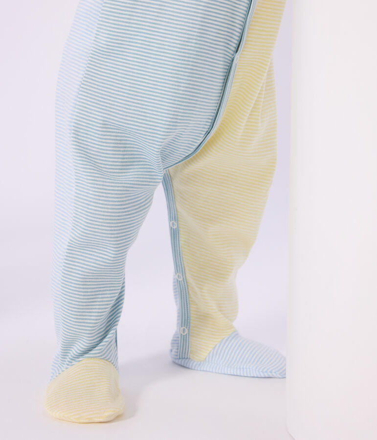 Pijama de algod&oacute;n con estampado de rayas para beb&eacute; verde/blanco