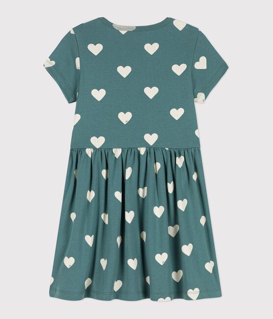 Vestido de manga corta de algodón orgánico de niña verde BRUT/blanco AVALANCHE