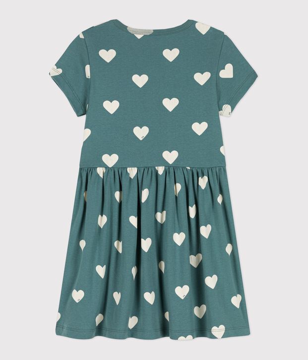 Vestido de manga corta de algod&oacute;n org&aacute;nico de ni&ntilde;a verde/crudo