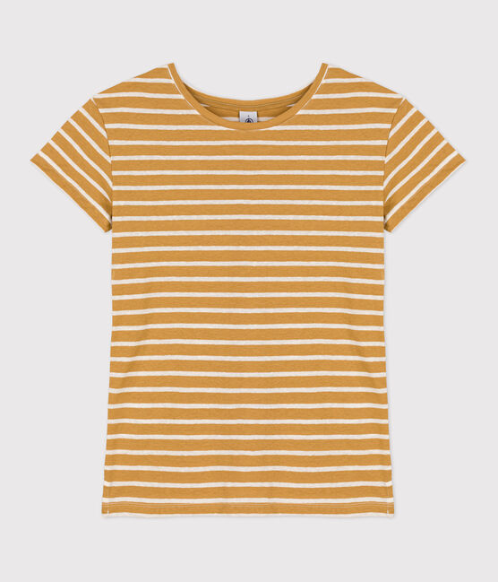 CAMISETA RECTA ALGODÓN Y LINO para mujer amarillo ISTRE/blanco AVALANCHE