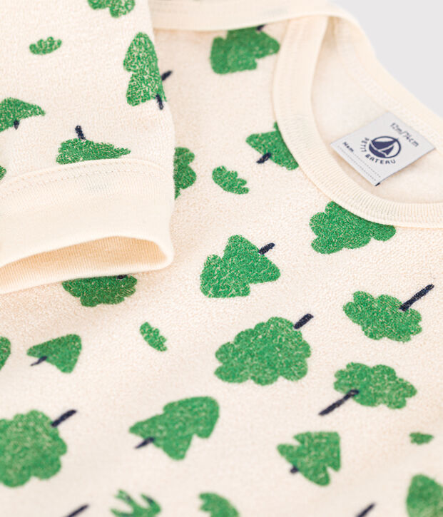 Pijama de tejido de rizo cepillado con estampado de &aacute;rboles para beb&eacute; crudo/multicolor