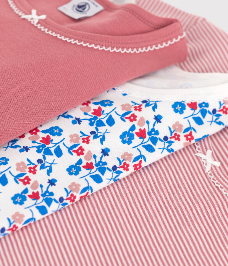 Juego de 3 camisetas infantiles de algod&oacute;n de manga corta con flores multicolor