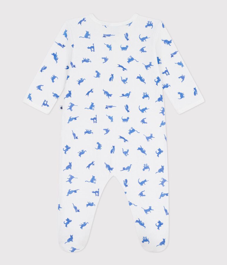 Pijama de t&uacute;bico con estampado de gato para beb&eacute; blanco/azul