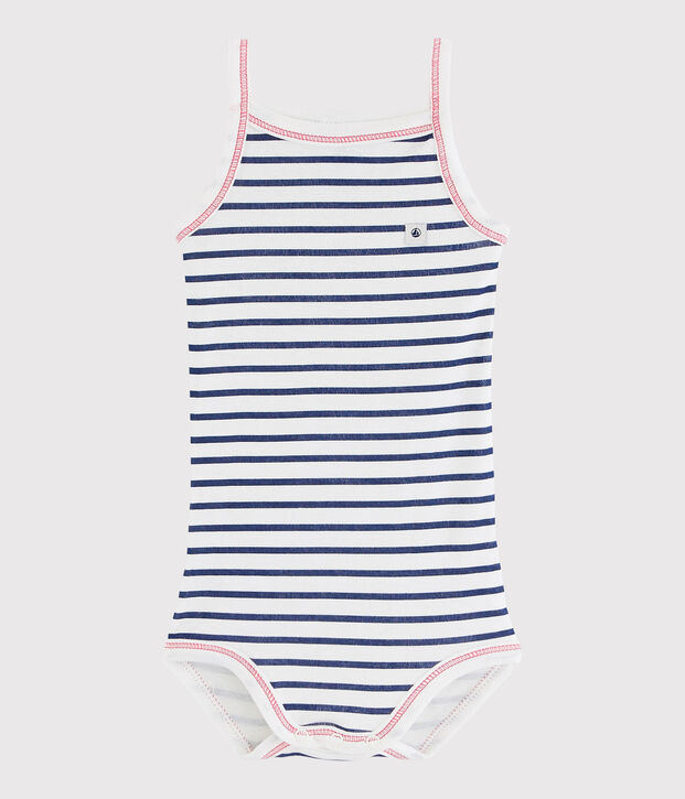Bodi de tirantes de beb&eacute; de ni&ntilde;a blanco/azul