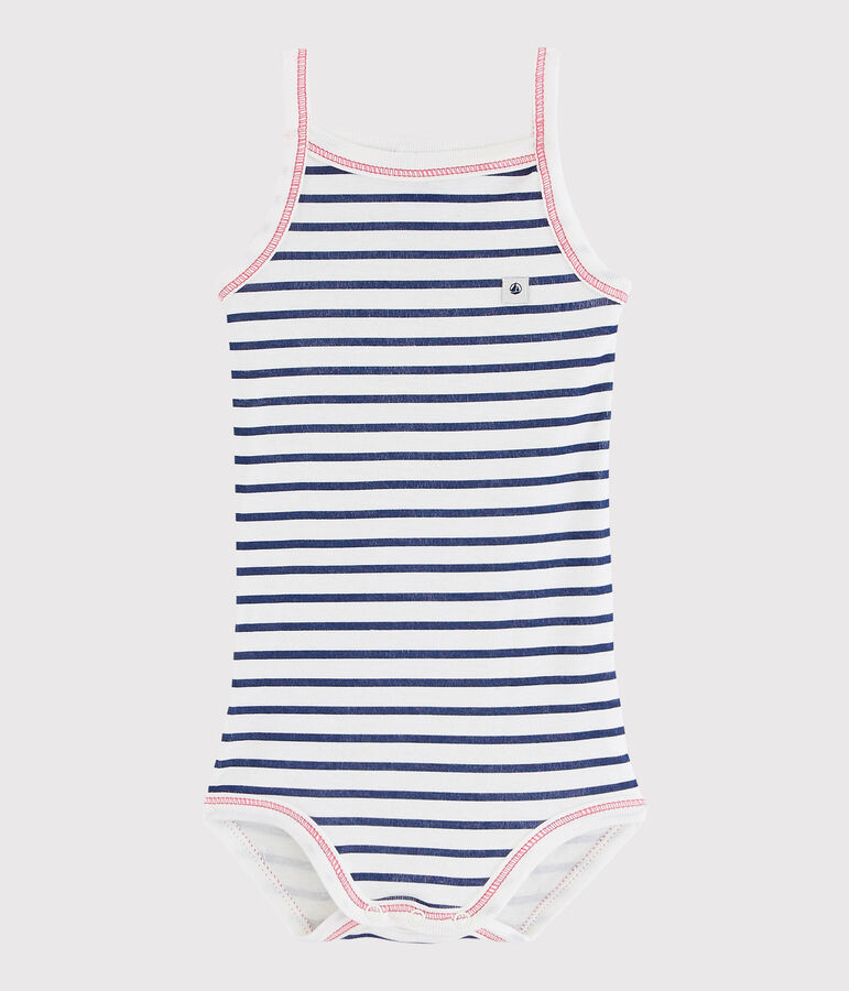 Bodi de tirantes de beb&eacute; de ni&ntilde;a blanco MARSHMALLOW/azul MEDIEVAL