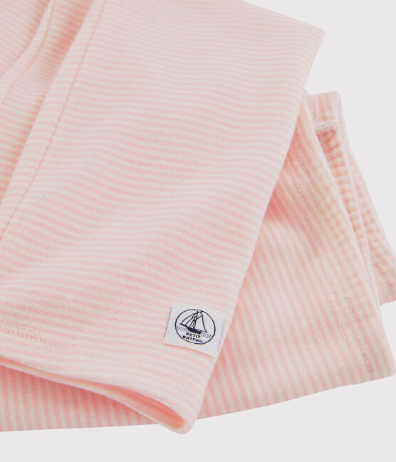 Leggings de lana y algodón mil rayas para niña pequeña rosa CHARME/blanco MARSHMALLOW