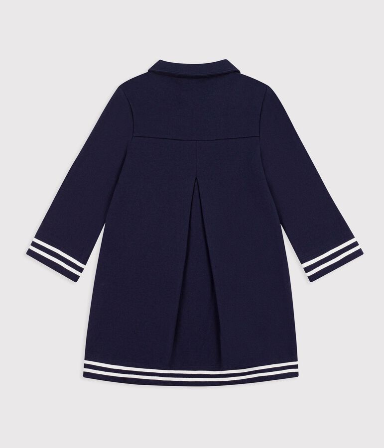 Vestido infantil liso de manga larga de algod&oacute;n azul