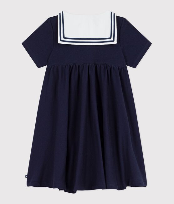 Vestido infantil liso de algodón de manga corta azul SMOKING