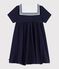 Vestido infantil liso de algodón de manga corta azul SMOKING