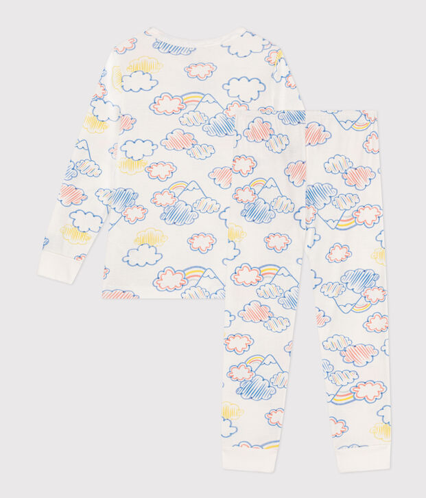Pijama estampado infantil con motivo de nube y arco&iacute;ris de algod&oacute;n blanco/multicolor