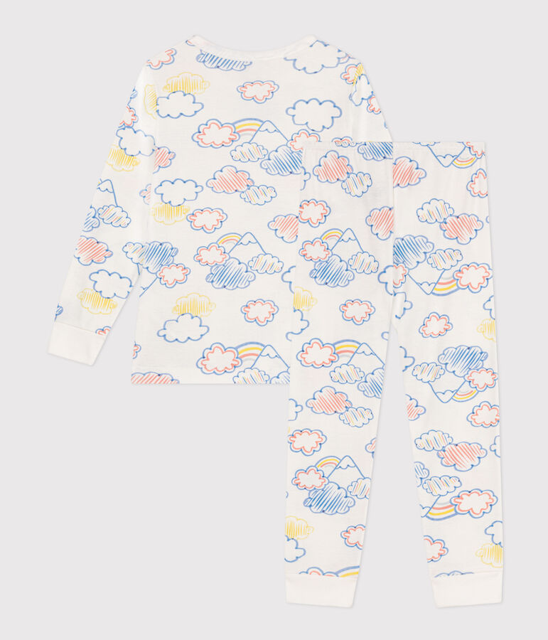 Pijama estampado infantil con motivo de nube y arco&iacute;ris de algod&oacute;n blanco/multicolor