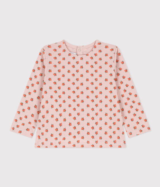 Camiseta de manga larga de algodón de bebé niño rosa SALINE/blanco MULTICO