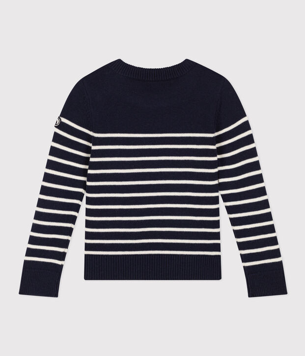 Jersey de lana y algod&oacute;n de ni&ntilde;a/ni&ntilde;o azul/blanco