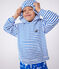 Sudadera infantil unisex de rizo de algodón a rayas con capucha azul MARSHMALLOW/ PORCELANA
