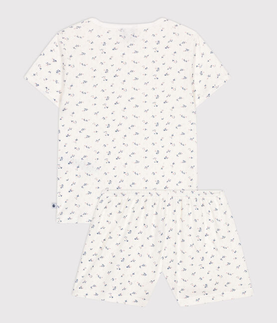 Pijama corto infantil de algodón calado con estampado de flores blanco MARSHMALLOW/blanco MULTICO